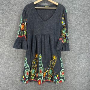 Reborn Dress Women XL Gray Geometric Shift Short Long Sleeve V-Neck Acrylic